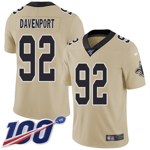 Men New Orleans Saints Limited Gold Marcus Davenport Jersey NFL Football 92 100th Season Inverted Legend Jersey